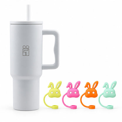Combo Hugs My Tumbler 1200ml Pure Feel & Straw Toppers Bunnies Σετ 4τμχ