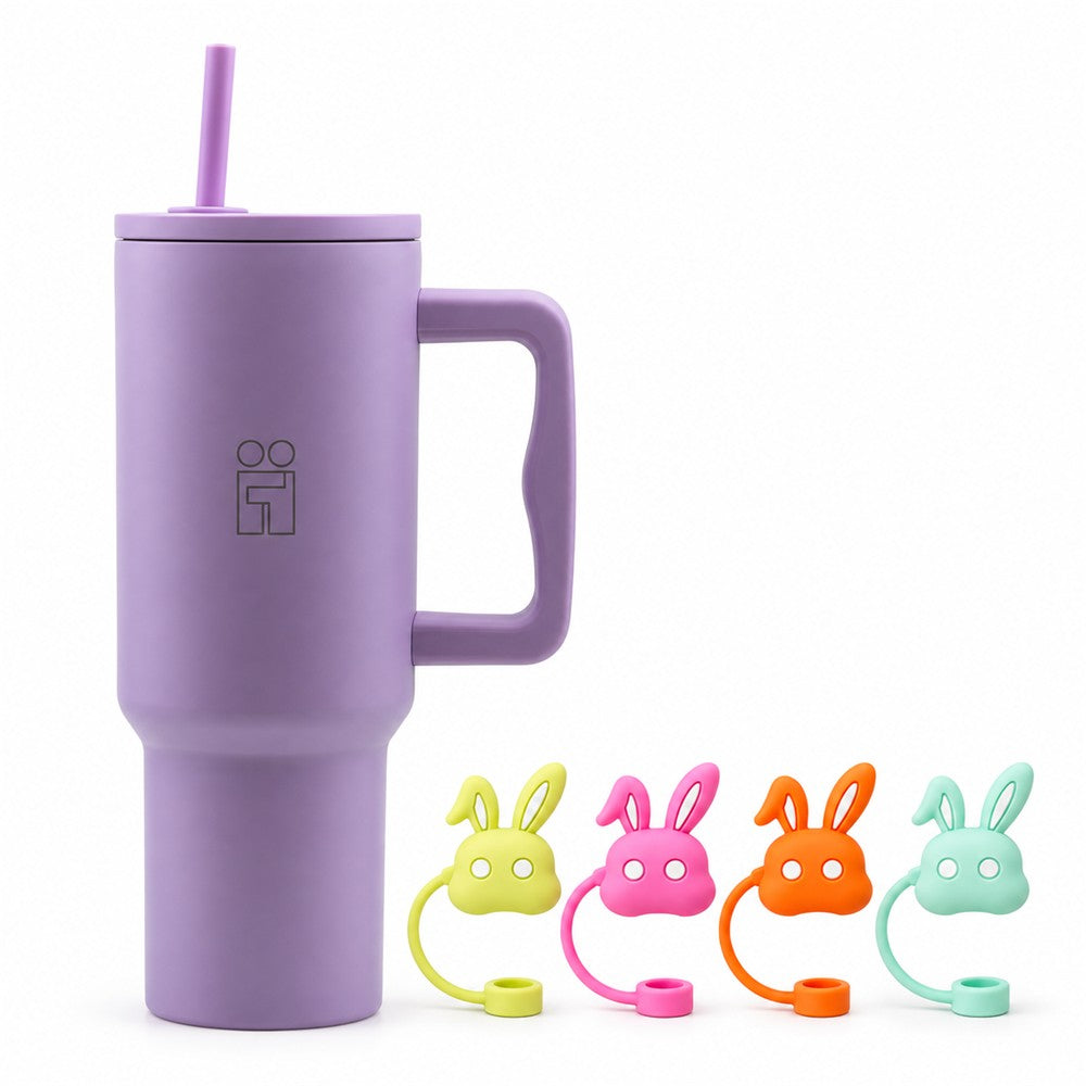 Combo Hugs My Tumbler 1200ml Purple Calm & Straw Toppers Bunnies Σετ 4τμχ