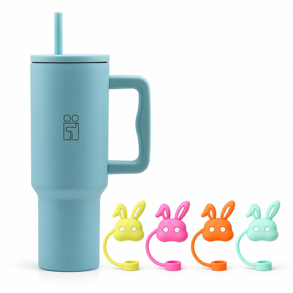 Combo Hugs My Tumbler 1200ml Soft Sky & Straw Toppers Bunnies Σετ 4τμχ