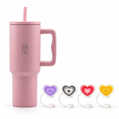 Combo Hugs My Tumbler 1200ml Blush Mood & Straw Toppers Hearts Σετ 4τμχ