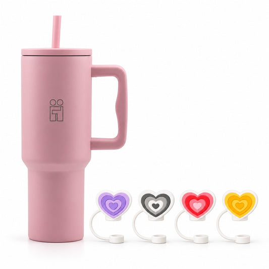 Combo Hugs My Tumbler 1200ml Blush Mood & Straw Toppers Hearts Σετ 4τμχ