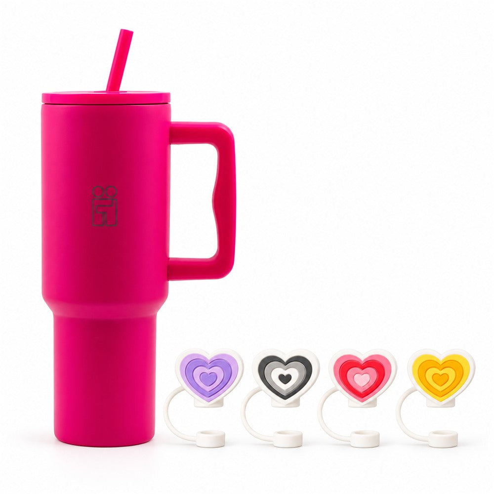 Combo Hugs My Tumbler 1200ml Bold Heart & Straw Toppers Hearts Σετ 4τμχ