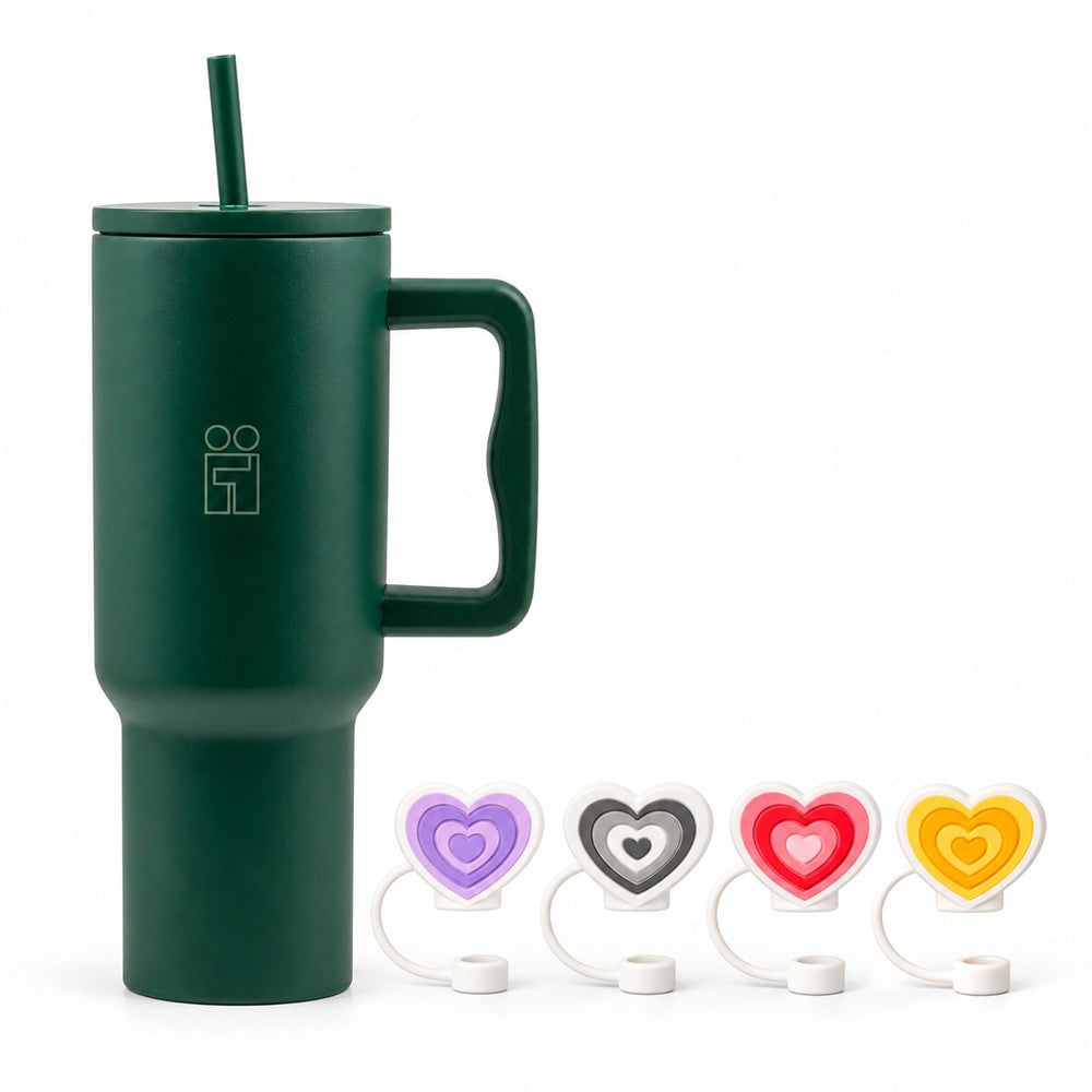 Combo Hugs My Tumbler 1200ml Earth Touch & Straw Toppers Hearts Σετ 4τμχ