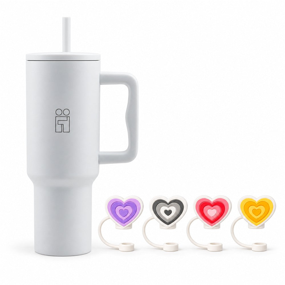 Combo Hugs My Tumbler 1200ml Pure Feel & Straw Toppers Hearts Σετ 4τμχ