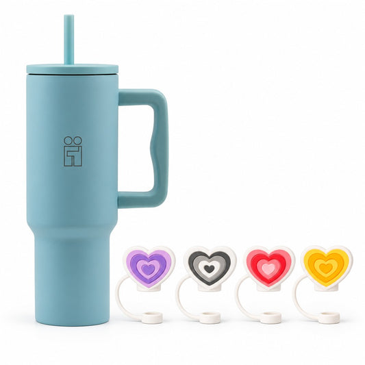 Combo Hugs My Tumbler 1200ml Soft Sky & Straw Toppers Hearts Σετ 4τμχ