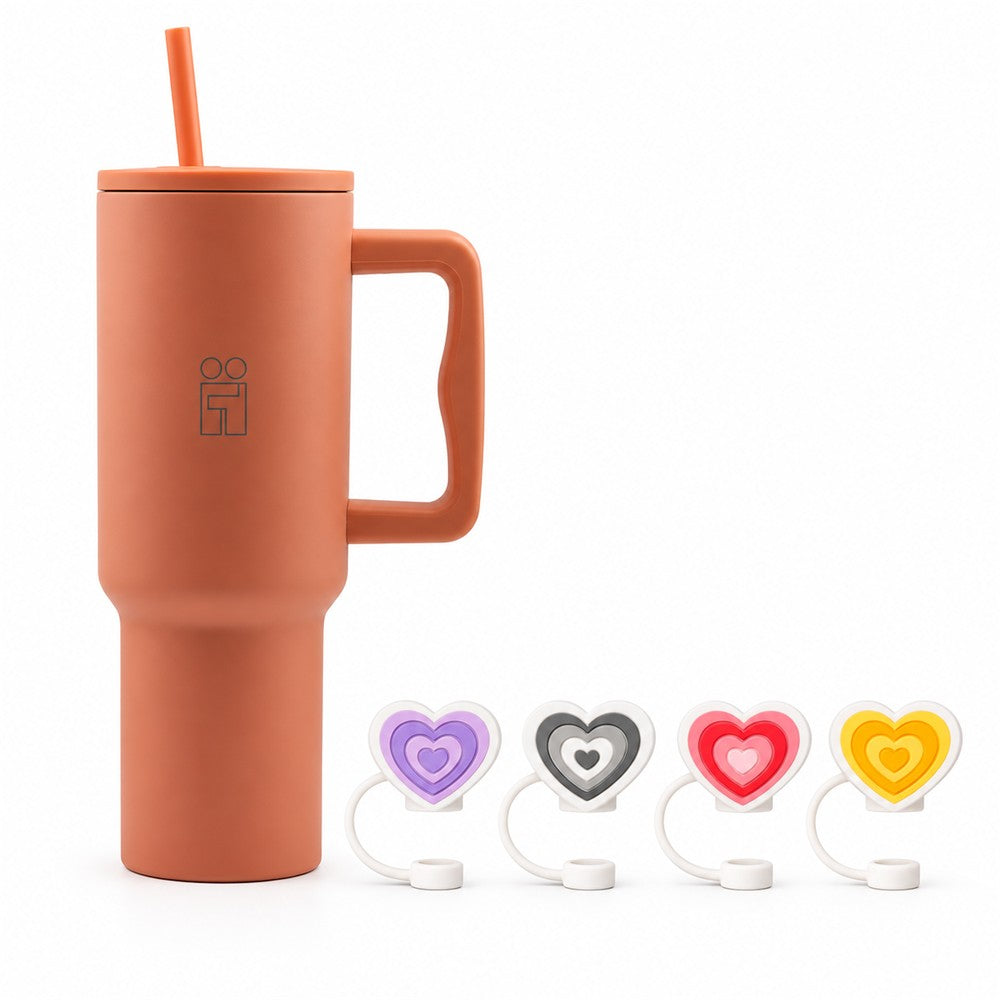 Combo Hugs My Tumbler 1200ml Warm Light & Straw Toppers Hearts Σετ 4τμχ