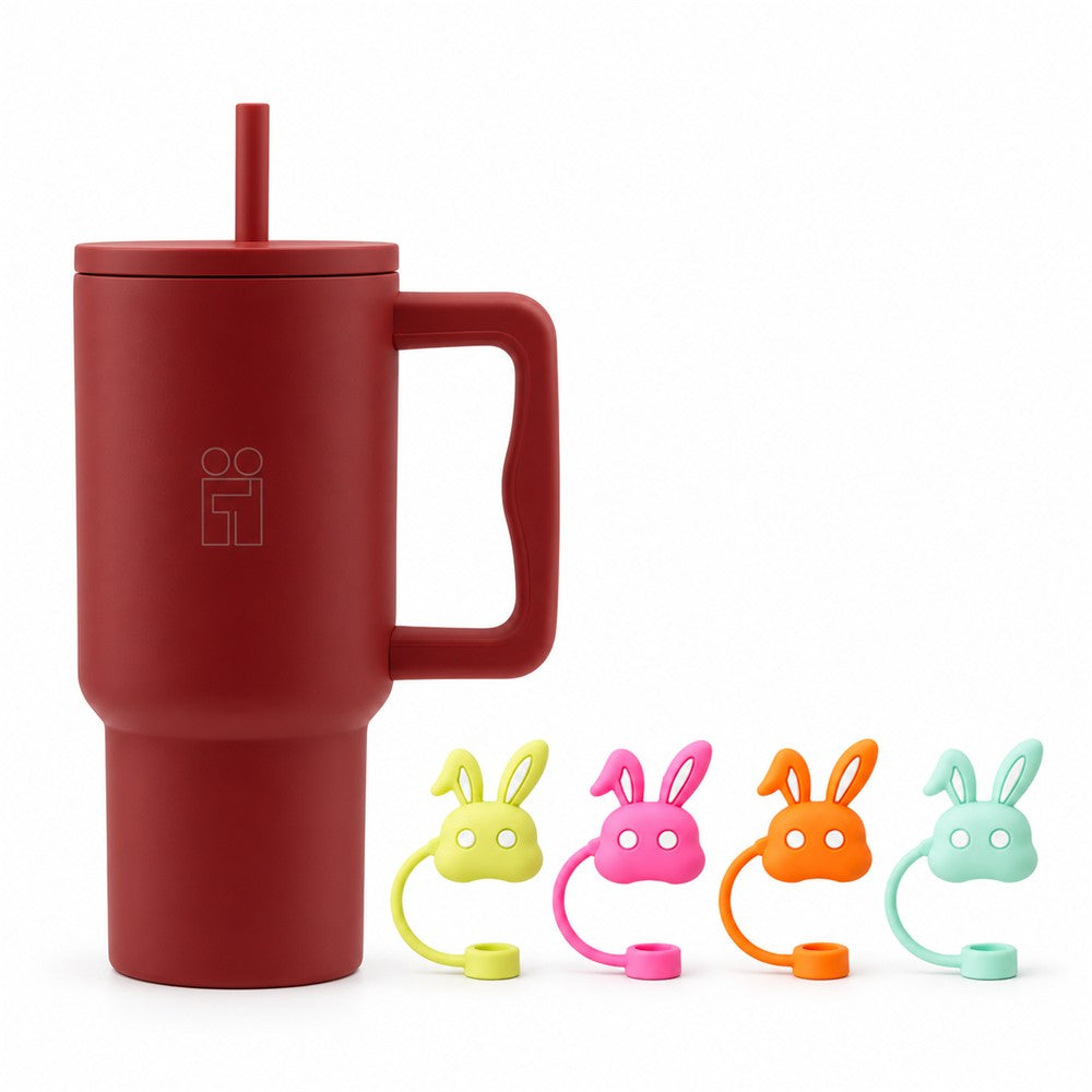 Combo Hugs My Tumbler 900ml Autumn Red & Straw Toppers Bunnies Σετ 4τμχ