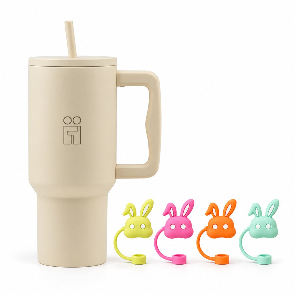 Combo Hugs My Tumbler 900ml Cream Beige & Straw Toppers Bunnies Σετ 4τμχ