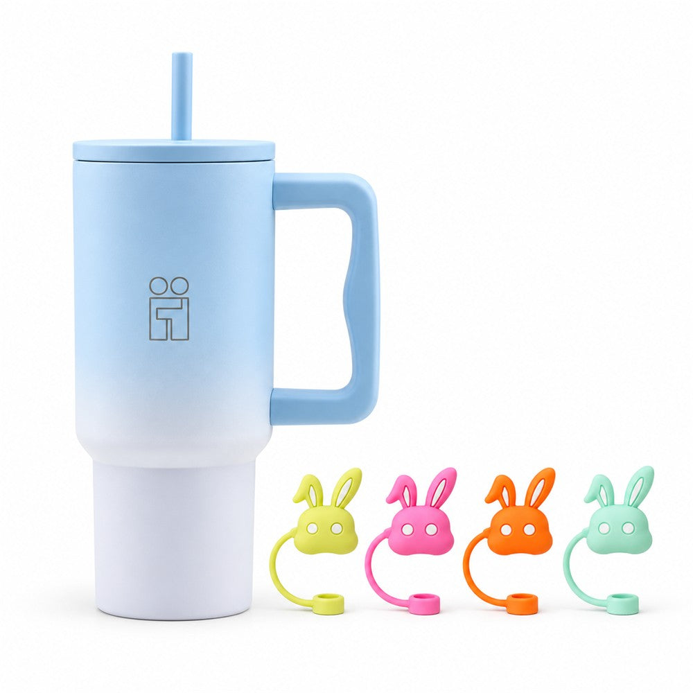 Combo Hugs My Tumbler 900ml Ombre Blue & Straw Toppers Bunnies Σετ 4τμχ