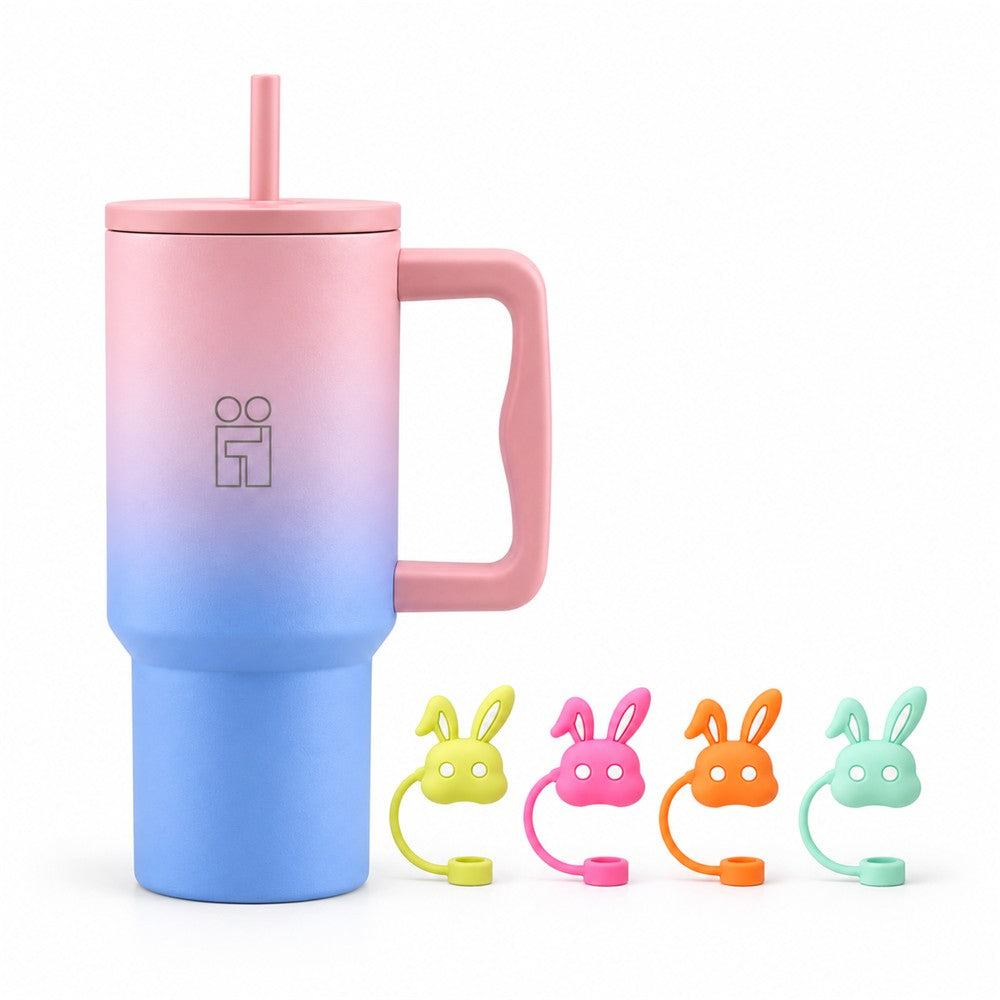 Combo Hugs My Tumbler 900ml Ombre Pink & Straw Toppers Bunnies Σετ 4τμχ
