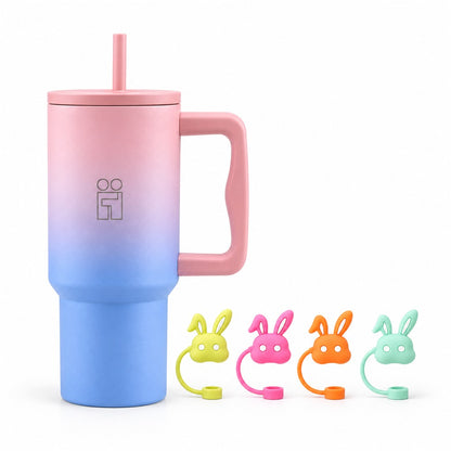 Combo Hugs My Tumbler 900ml Ombre Pink & Straw Toppers Bunnies Σετ 4τμχ