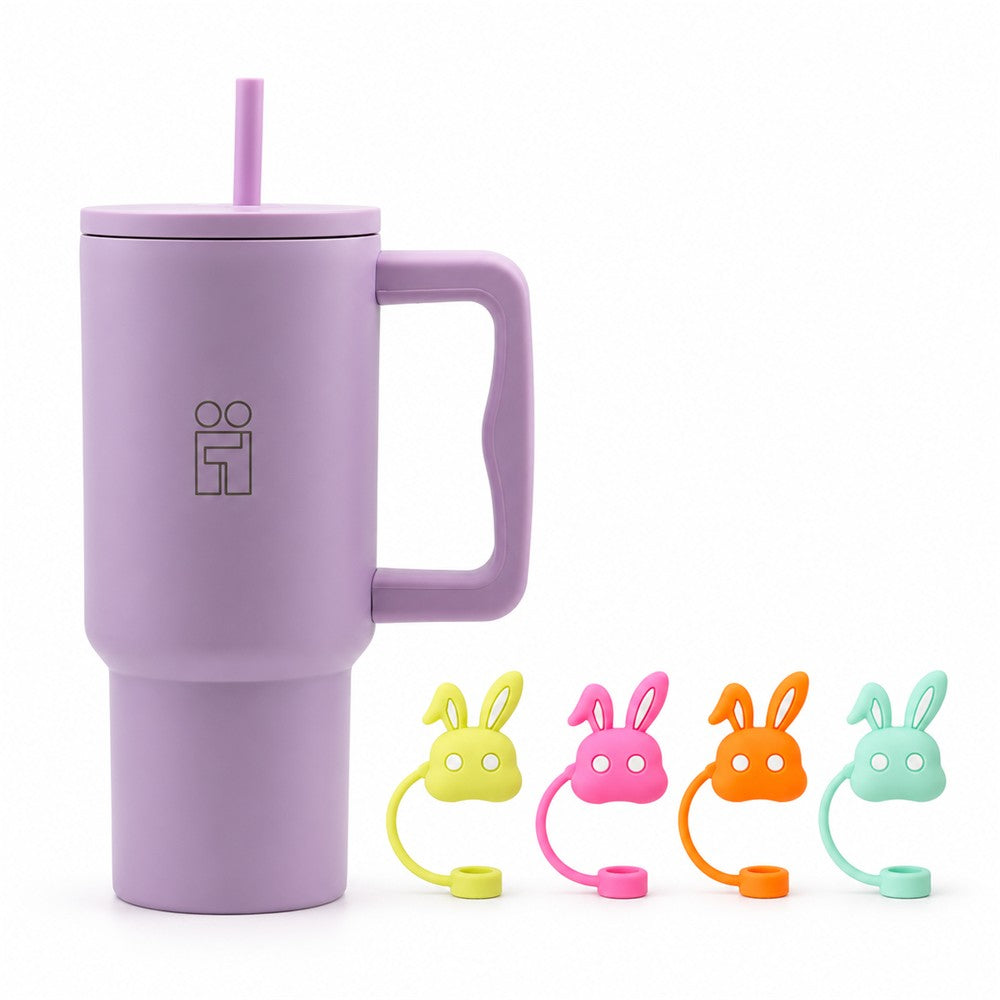 Combo Hugs My Tumbler 900ml Purple Calm & Straw Toppers Bunnies Σετ 4τμχ