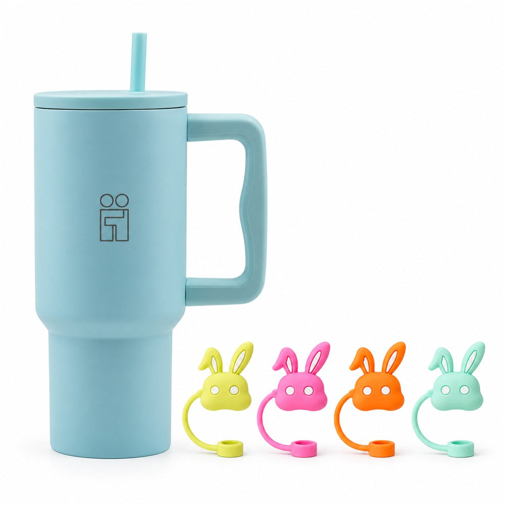 Combo Hugs My Tumbler 900ml Soft Sky & Straw Toppers Bunnies Σετ 4τμχ