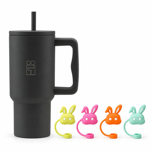 Combo Hugs My Tumbler 900ml Steel Grey & Straw Toppers Bunnies Σετ 4τμχ