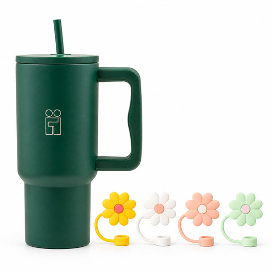 Combo Hugs My Tumbler 900ml Earth Touch & Straw Toppers Flowers Σετ 4τμχ