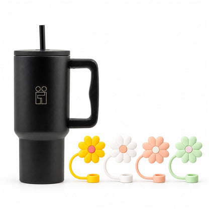 Combo Hugs My Tumbler 900ml Silent Night & Straw Toppers Flowers Σετ 4τμχ