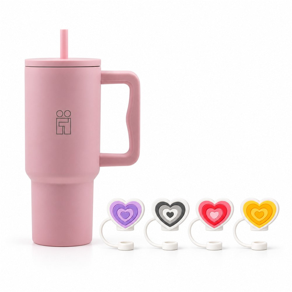 Combo Hugs My Tumbler 900ml Blush Mood & Straw Toppers Hearts Σετ 4τμχ