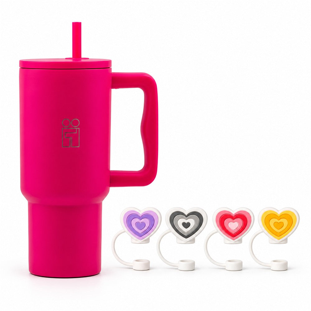 Combo Hugs My Tumbler 900ml Bold Heart & Straw Toppers Hearts Σετ 4τμχ