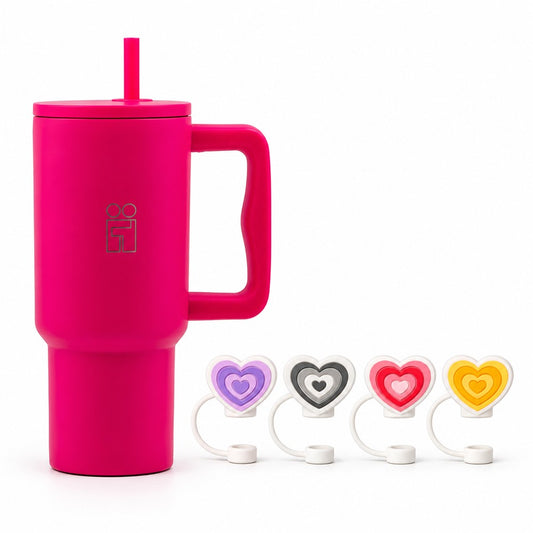 Combo Hugs My Tumbler 900ml Bold Heart & Straw Toppers Hearts Σετ 4τμχ