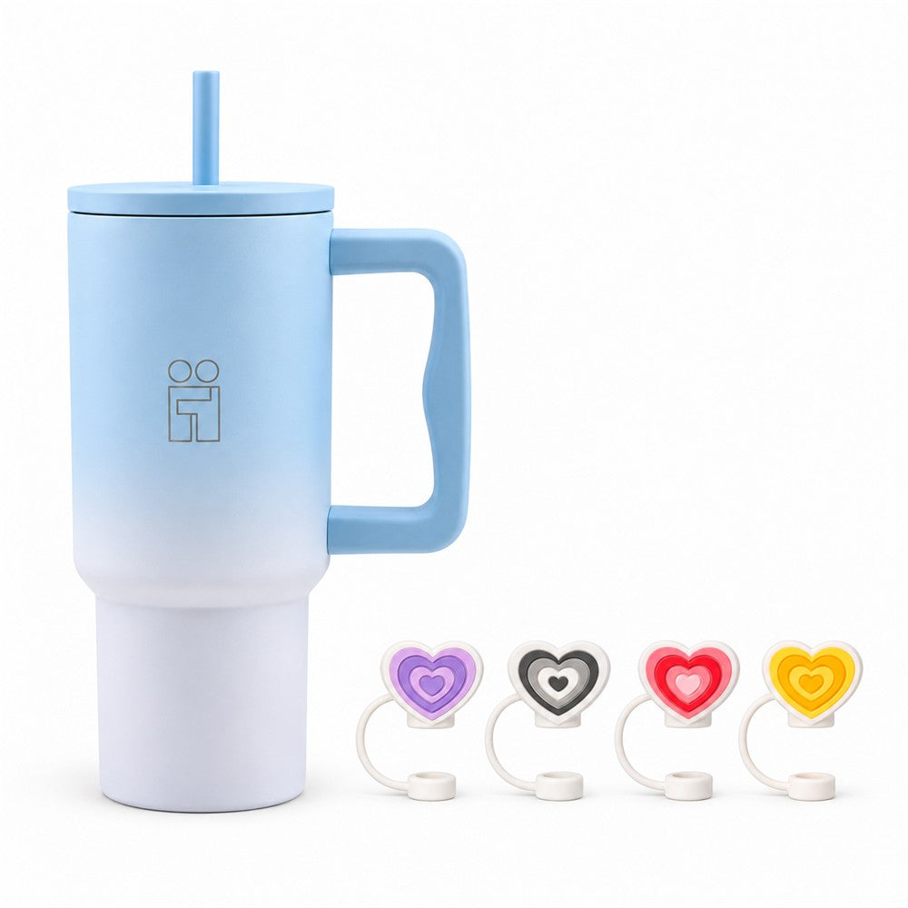Combo Hugs My Tumbler 900ml Ombre Blue & Straw Toppers Hearts Σετ 4τμχ