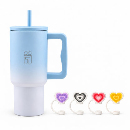 Combo Hugs My Tumbler 900ml Ombre Blue & Straw Toppers Hearts Σετ 4τμχ