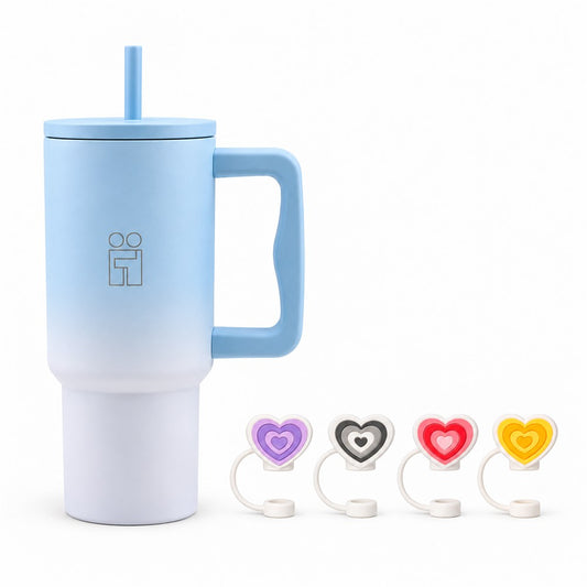 Combo Hugs My Tumbler 900ml Ombre Blue & Straw Toppers Hearts Σετ 4τμχ