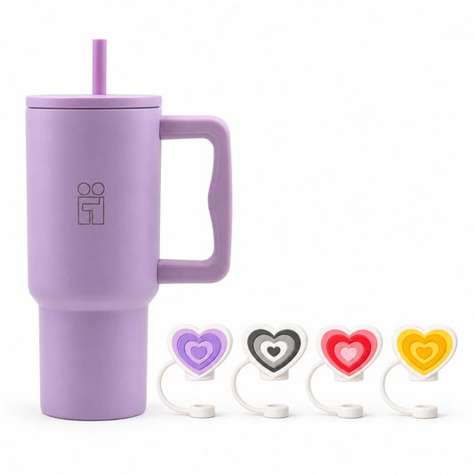 Combo Hugs My Tumbler 900ml Purple Calm & Straw Toppers Hearts Σετ 4τμχ
