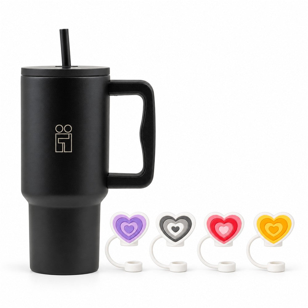Combo Hugs My Tumbler 900ml Silent Night & Straw Toppers Hearts Σετ 4τμχ