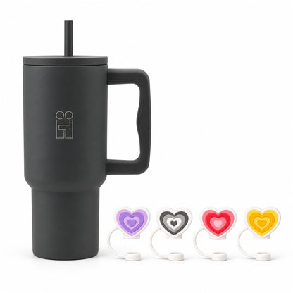 Combo Hugs My Tumbler 900ml Steel Grey & Straw Toppers Hearts Σετ 4τμχ