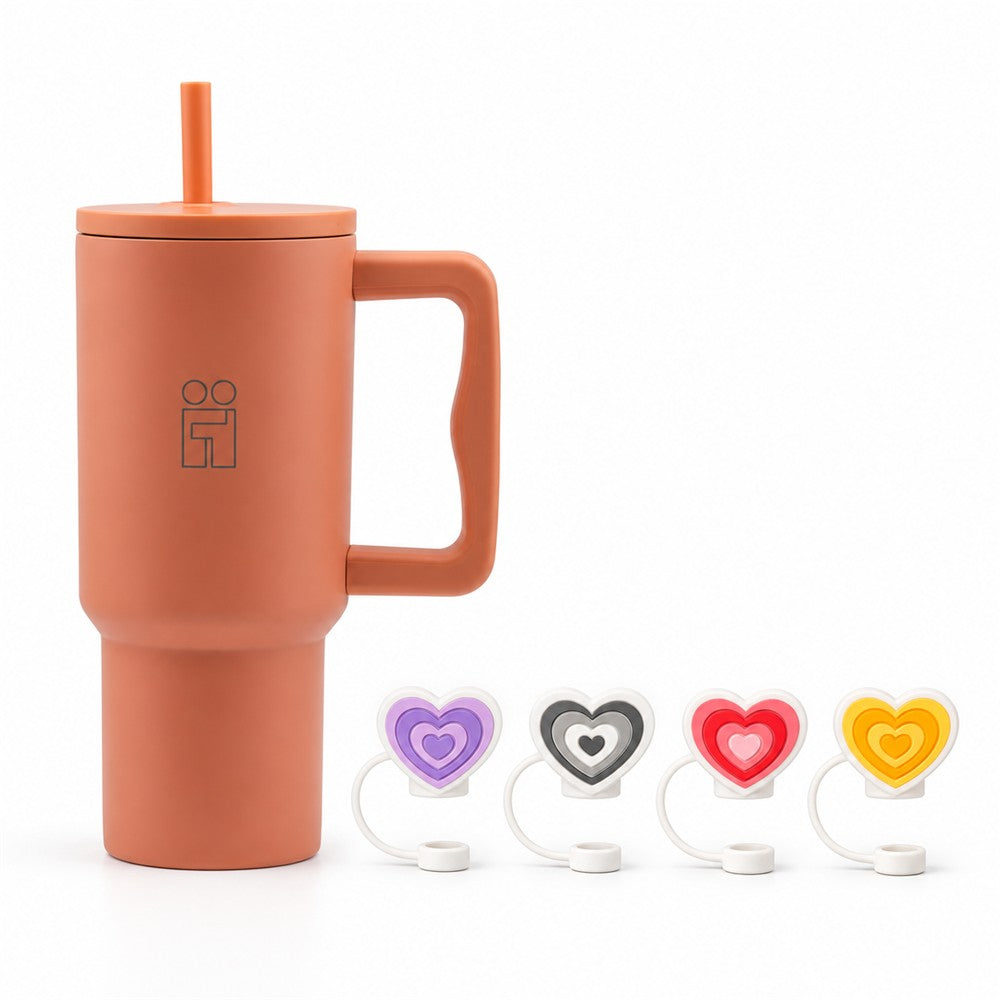 Combo Hugs My Tumbler 900ml Warm Light & Straw Toppers Hearts Σετ 4τμχ