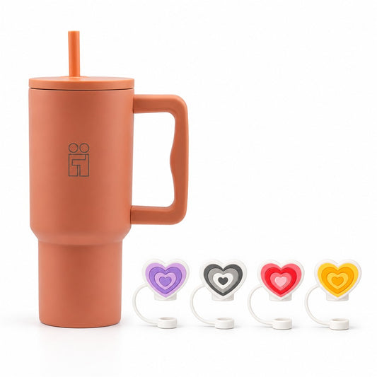 Combo Hugs My Tumbler 900ml Warm Light & Straw Toppers Hearts Σετ 4τμχ