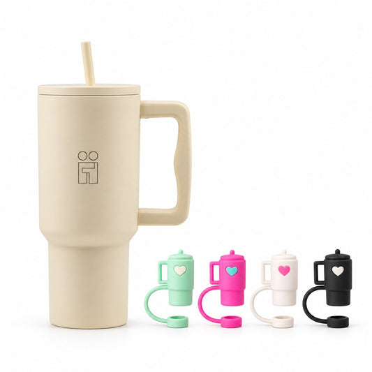 Combo Hugs My Tumbler 900ml Cream Beige & Straw Toppers Mini Tumblers Σετ 4τμχ