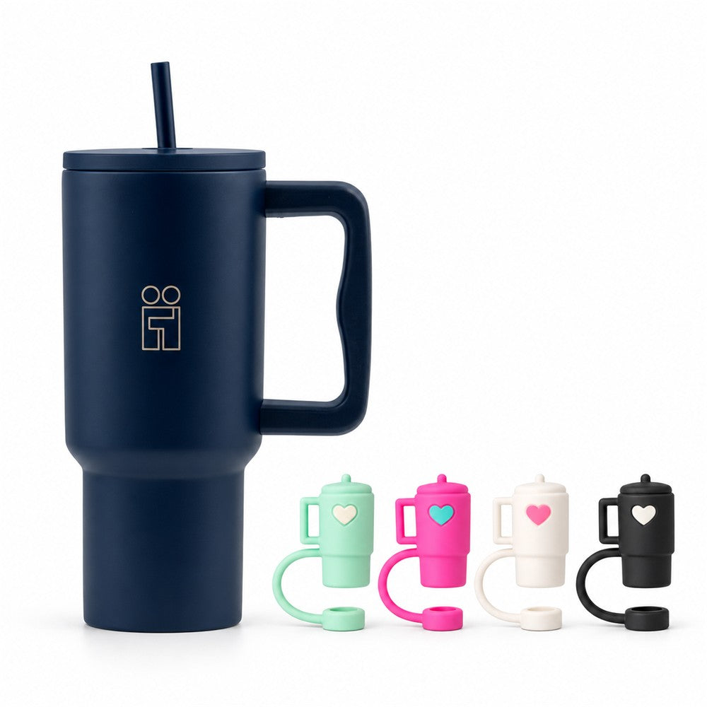 Combo Hugs My Tumbler 900ml Deep Navy Blue & Straw Toppers Mini Tumblers Σετ 4τμχ