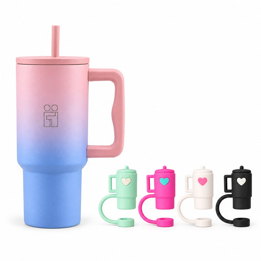 Combo Hugs My Tumbler 900ml Ombre Pink & Straw Toppers Mini Tumblers Σετ 4τμχ