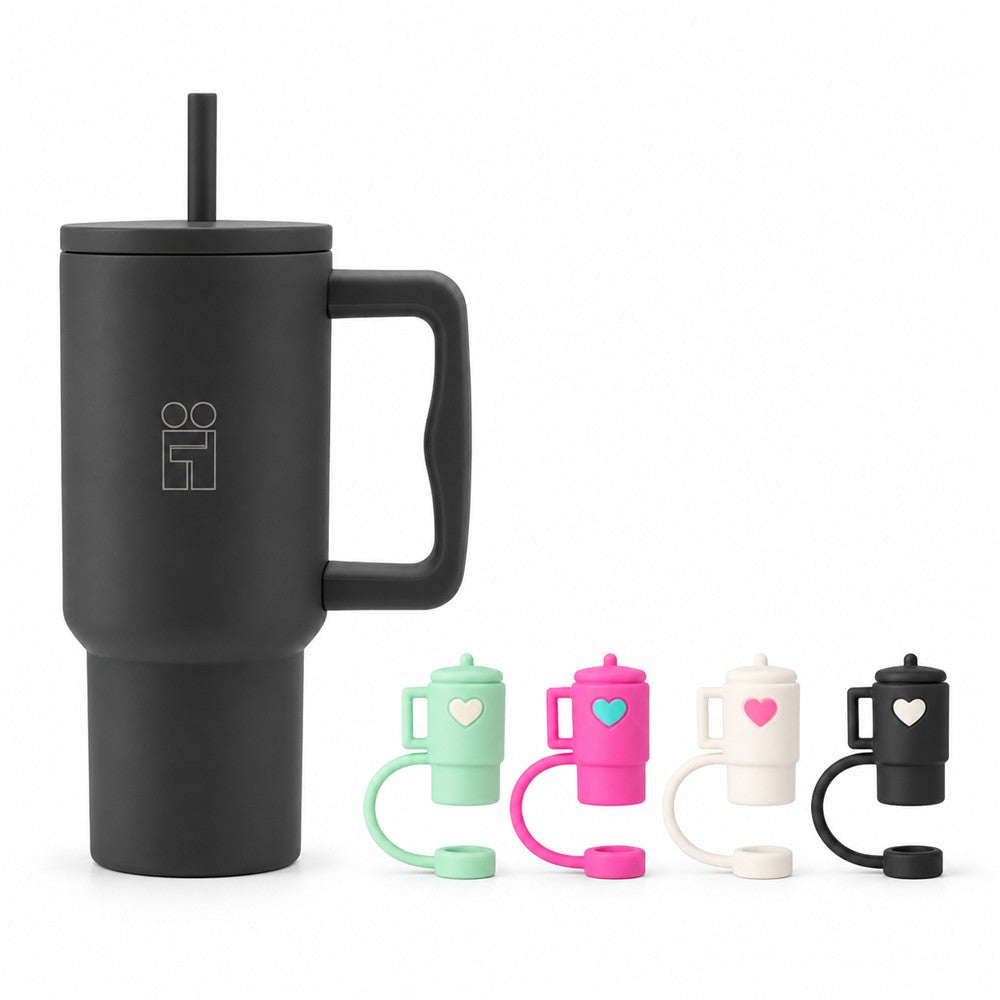 Combo Hugs My Tumbler 900ml Steel Grey & Straw Toppers Mini Tumblers Σετ 4τμχ