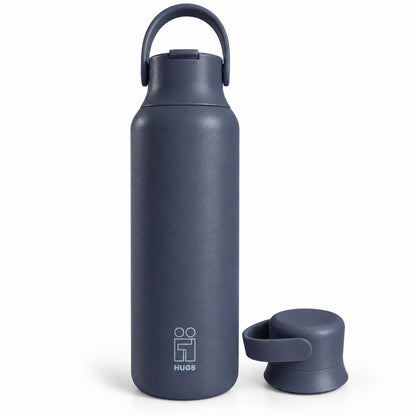Hugs Zero 600ml Navy Blue, με τα δύο καπάκια σε λευκό φόντο