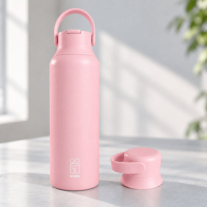 Hugs Zero 600ml Pink Whisper, με το καπάκι με καλαμάκι και το δεύτερο καπάκι δίπλα