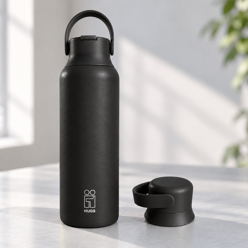 Hugs Zero 600ml Silent Night, με το καπάκι με καλαμάκι και το δεύτερο καπάκι δίπλα
