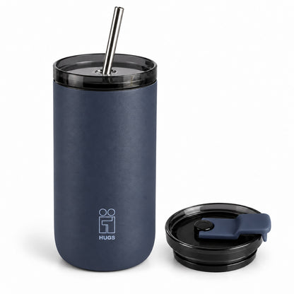 Hugs Zero Coffee Mug 350ml Navy Blue, τα δύο καπάκια που περιλαμβάνονται μαζί, σε λευκό φόντο