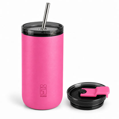 Hugs Zero Coffee Mug 350ml Pink Pulse, τα δύο καπάκια που περιλαμβάνονται μαζί, σε λευκό φόντο