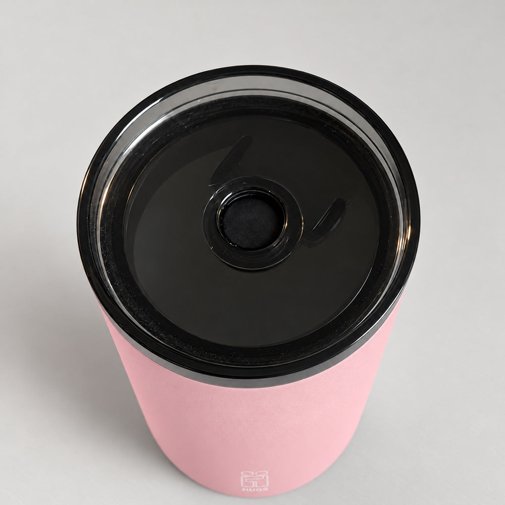 Hugs Zero Coffee Mug 350ml Pink Whisper, κλειστός μηχανισμός στο καπάκι με το καλαμάκι αφαιρεμένο