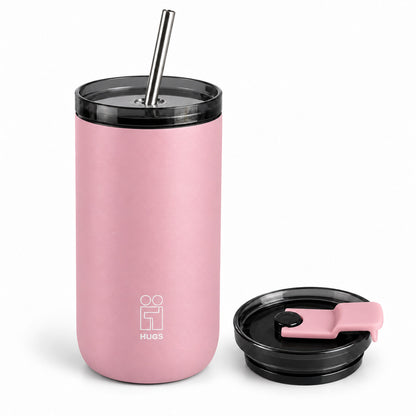 Hugs Zero Coffee Mug 350ml Pink Whisper, τα δύο καπάκια που περιλαμβάνονται μαζί, σε λευκό φόντο