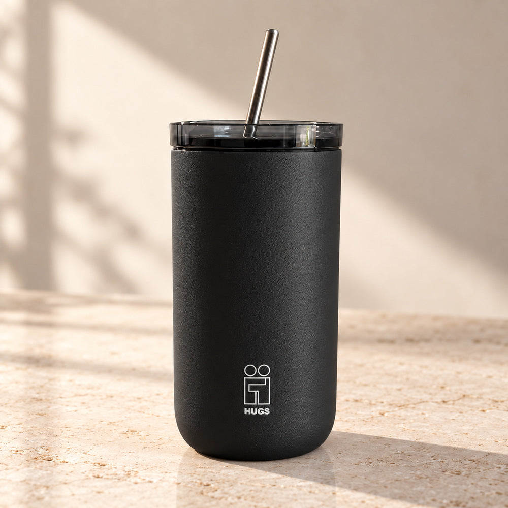 Hugs Zero Coffee Mug 350ml Silent Night, με καπάκι και μεταλλικό καλαμάκι σε φυσικό φόντο