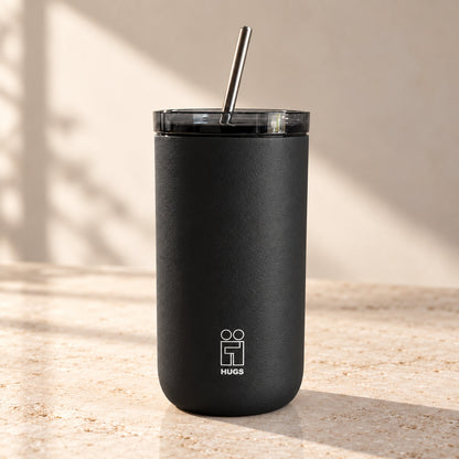 Hugs Zero Coffee Mug 350ml Silent Night, με καπάκι και μεταλλικό καλαμάκι σε φυσικό φόντο