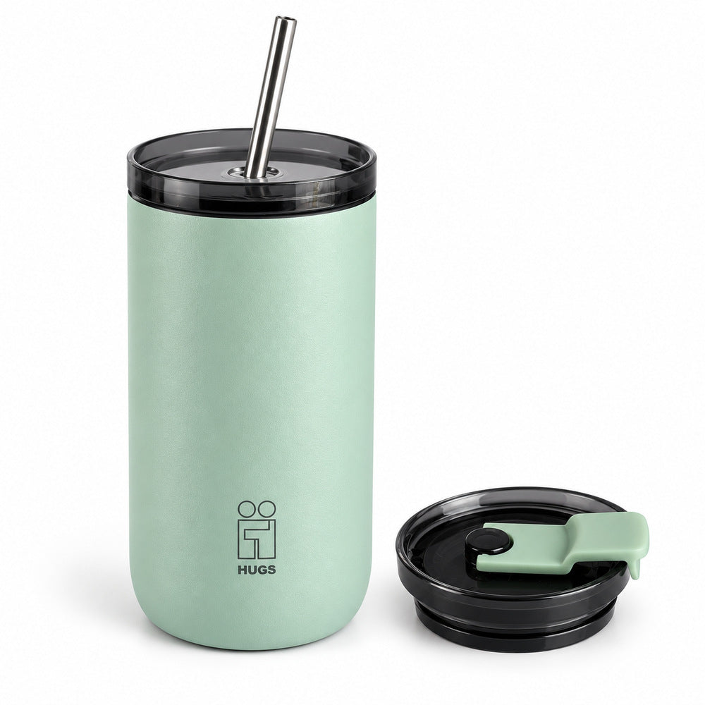 Hugs Zero Coffee Mug 350ml Teal Touch, τα δύο καπάκια που περιλαμβάνονται μαζί, σε λευκό φόντο