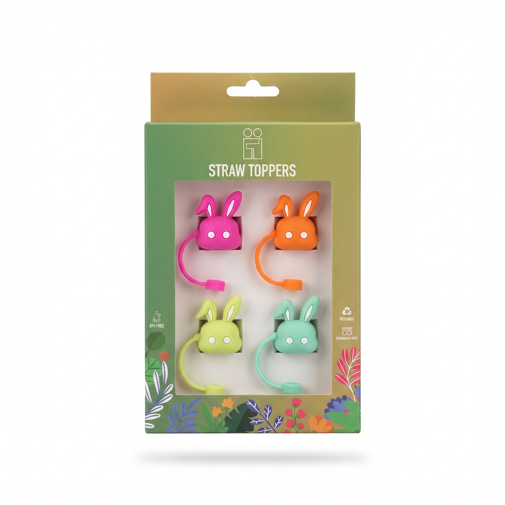 Hugs Straw Toppers Προστατευτικά για Καλαμάκια Tumbler σετ 4τμχ - Bunnies