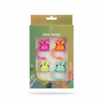 Hugs Straw Toppers Προστατευτικά για Καλαμάκια Tumbler σετ 4τμχ - Bunnies
