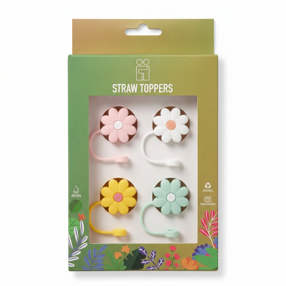 Hugs Straw Toppers Προστατευτικά για Καλαμάκια Tumbler σετ 4τμχ - Flowers