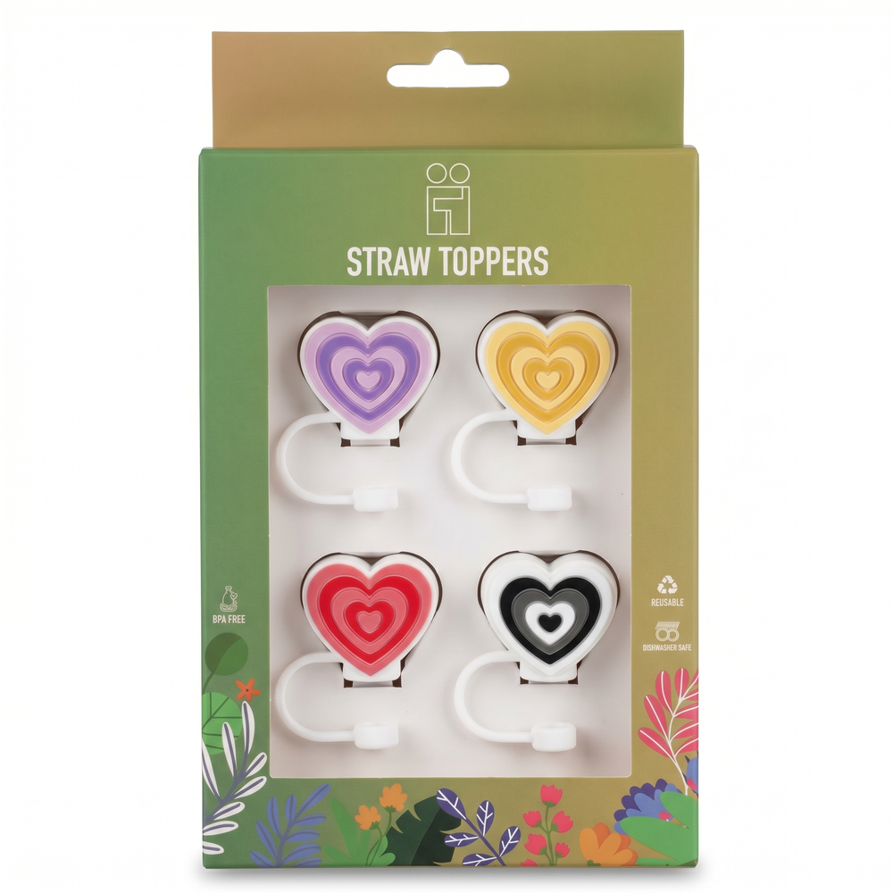 Hugs Straw Toppers Προστατευτικά για Καλαμάκια Tumbler σετ 4τμχ - Hearts