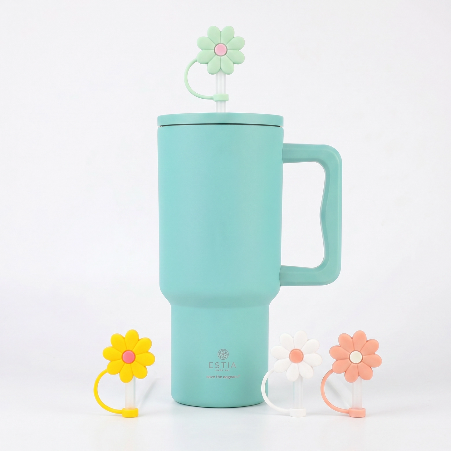 Combo Estia Straw Tumbler XL 900ml & Hugs Straw Toppers Flowers σετ 4τμχ